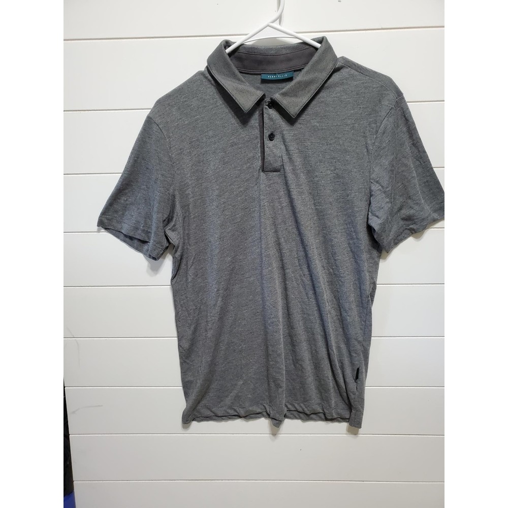 Perry Ellis mens size S short sleeve medium gray dress polo shirt soft polyester
